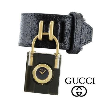 GUCCI Leather Round Quartz Watches Analog Watches 