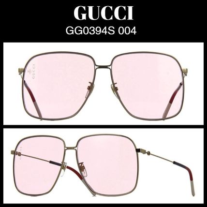 GUCCI Rectangular Frame Metal Sunglasses GG0394S 004 GOLD 