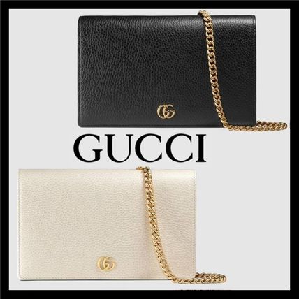 GUCCI GG Marmont 2WAY Chain Plain Leather Party Style Crossbody Wallet Chain
