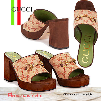 GUCCI 1955 Horsebit 2020 SS Gg Mid Heel Platform Slide Sandal 609344 G1730 8375 