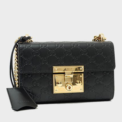 GUCCI Chain Leather Elegant Style Shoulder Bags 