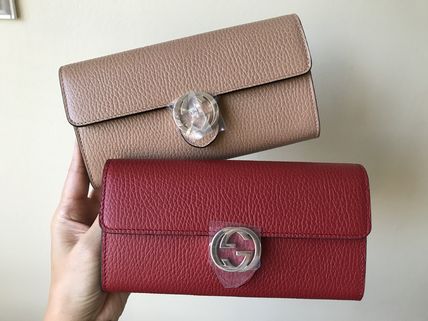 GUCCI GG Marmont Blended Fabrics Plain Leather Long Wallets 