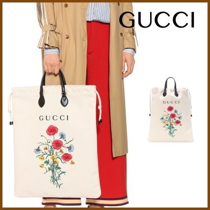 GUCCI Flower Patterns Casual Style Canvas 2WAY Leather Purses 