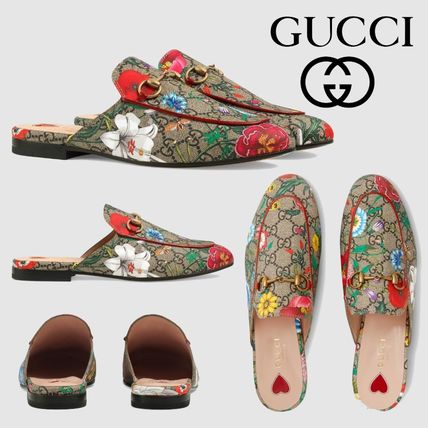 GUCCI Princetown 2020 Cruise Flower Patterns Casual Style Leather Elegant Style Slippers 