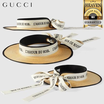 GUCCI 2020 21AW Straw Effect Wide Brim Visor With Ribbon 628544 3HK80 9260 