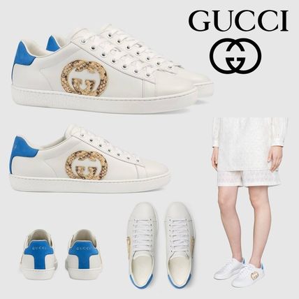 GUCCI Ace 2020 SS Plain Toe Rubber Sole Lace up Casual Style Bi color Plain 