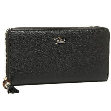 GUCCI Tassel Plain Leather Long Wallets 