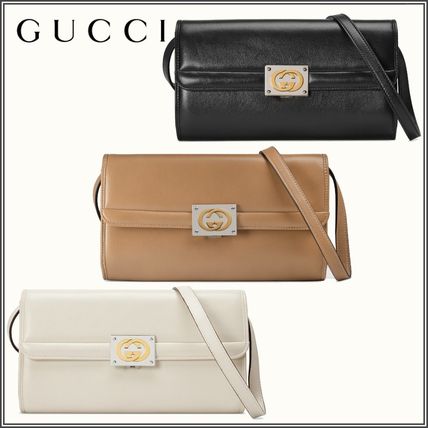 GUCCI Lambskin Plain Leather Crossbody Logo Shoulder Bags