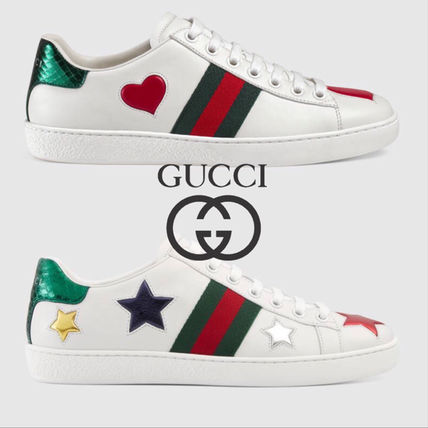 GUCCI Ace 2018 SS Heart Star Plain Toe Blended Fabrics Street Style Leather 