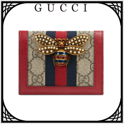 GUCCI 2019 Cruise Stripes Leather Folding Wallet Logo Card Holders 476072 9I6QT 8540 
