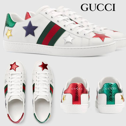 GUCCI Ace 2019 SS Unisex Street Style Leather Logo Low Top Sneakers 