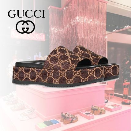 GUCCI Monogram Platform Metallic PlatformWedge Sandals 6308782AW00 