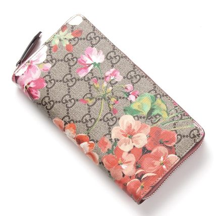 GUCCI 2017 SS Flower Patterns Leather Long Wallets 