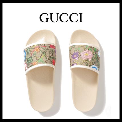 GUCCI GG Supreme Flower Patterns Monogram Open Toe Rubber Sole Casual Style 