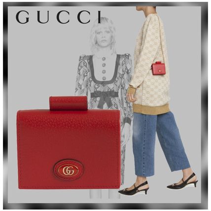 GUCCI 2020 SS Leather Folding Wallet Chain Wallet Logo Folding Wallets 