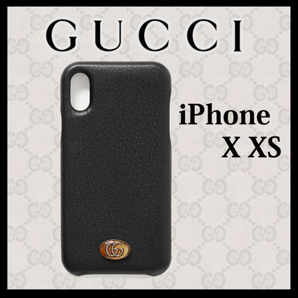 GUCCI 2020 SS Unisex Plain Leather iPhone X iPhone XS Logo 