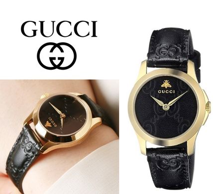 GUCCI Casual Style Leather Round Square Party Style Quartz Watches 