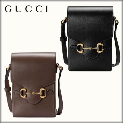 GUCCI 1955 Horsebit Plain Leather Crossbody Logo Shoulder Bags