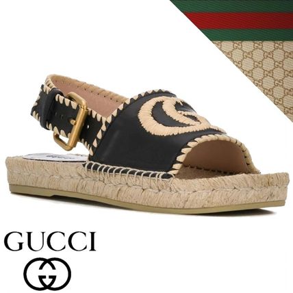 GUCCI 2020 SS Open Toe Platform Casual Style Leather Elegant Style Logo 602406BKO00 