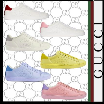GUCCI Ace 2020 21AW Round Toe Rubber Sole Casual Style Bi color Plain Leather