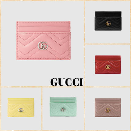 GUCCI GG Marmont Stripes Unisex Leather Logo Card Holders