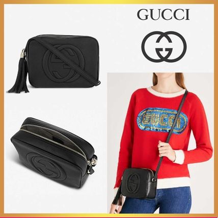 GUCCI Soho Casual Style Plain Leather Logo Shoulder Bags 