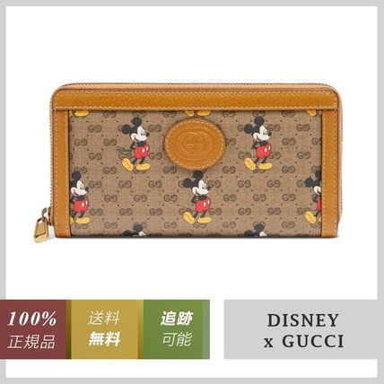 GUCCI GG Supreme 2020 Cruise Unisex Blended Fabrics Collaboration Leather Long Wallet 