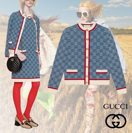 GUCCI Monogram Wool Long Sleeves Cardigans 