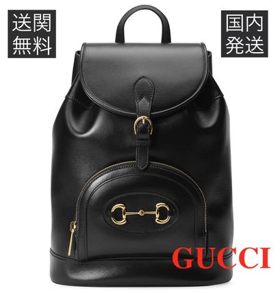 GUCCI 1955 Horsebit Plain Leather Backpacks 
