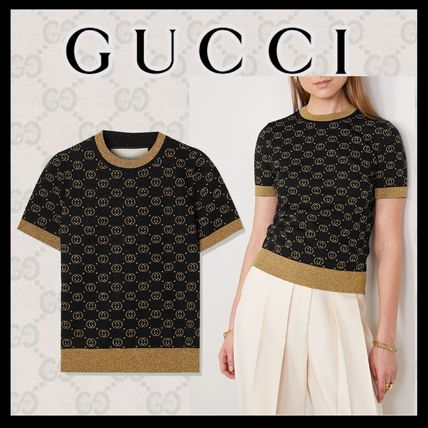GUCCI Monogram Blended Fabrics U Neck Short Sleeves Logo T Shirts 