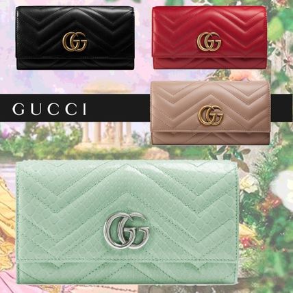 GUCCI GG Marmont 2020 SS Plain Leather Logo Long Wallets
