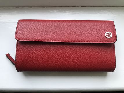 GUCCI Plain Leather Handmade Long Wallet Long Wallets 
