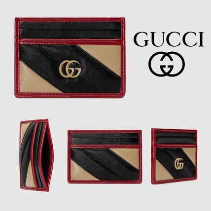GUCCI GG Marmont 2019 SS Stripes Leather Logo Card Holders 