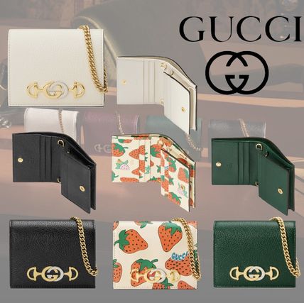 GUCCI 2019 SS Gucci Zumi Strawberry Print Card Case Wallet