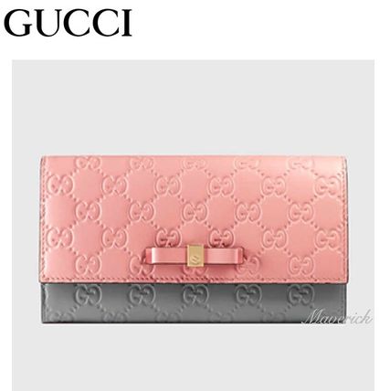 GUCCI GG Supreme Calfskin Bi color Leather Long Wallets 