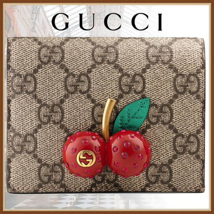 GUCCI GG Supreme Gg Supreme Card Case Wallet With Cherries 476050 K9GXT 8694 