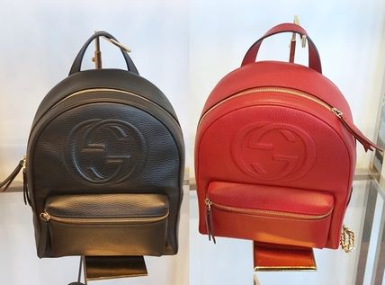 GUCCI Plain Leather Elegant Style Logo Backpacks 