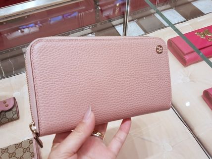 GUCCI Calfskin Plain Leather Long Wallet Logo Long Wallets 