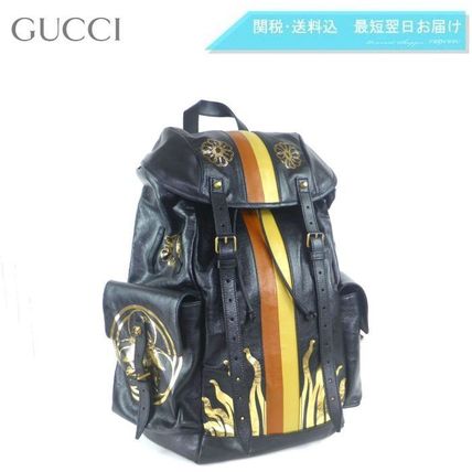 GUCCI Casual Style A4 Leather Logo Backpacks 547899 