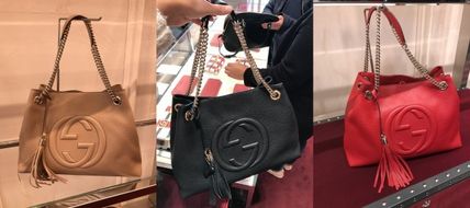 GUCCI Soho Casual Style A4 Chain Plain Leather Handmade Fringes 