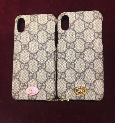 GUCCI GG Supreme 2019 20AW Unisex Blended Fabrics Leather iPhone XR Logo 