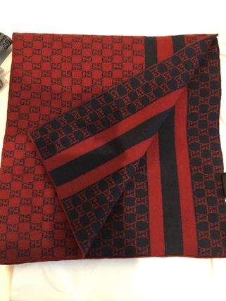 GUCCI Unisex Bi color Logo KnitFur Scarves 