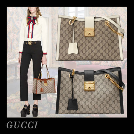 GUCCI GG Supreme 2019 20AW Monogram Canvas Blended Fabrics A4 Chain Office Style Totes 