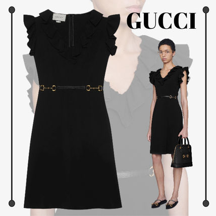 GUCCI 2020 SS Short Viscose Dress With Leather Belt 604896 XJBYO 1000 