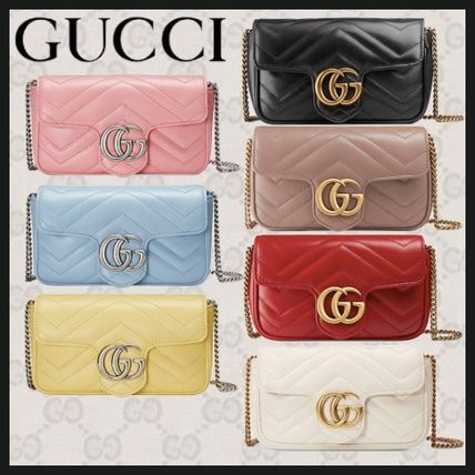 GUCCI GG Marmont Casual Style Unisex Leather Crossbody Logo Shoulder Bags