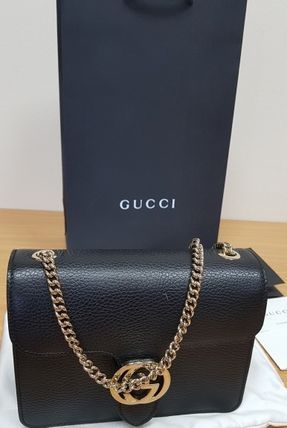 GUCCI Calfskin Plain Leather Logo Shoulder Bags 510304 CA00G 1000 510304 CA00G 6420 