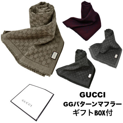 GUCCI Unisex Wool Street Style Plain Logo KnitFur Scarves 