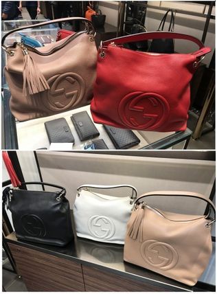 GUCCI Soho Soho Leather Shoulder Bag With Tassle BlackWhiteRedBlush 