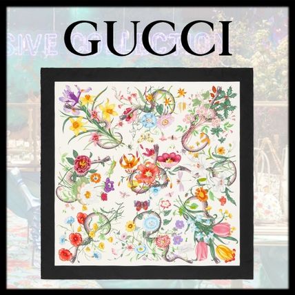 GUCCI 2020 SS Flora Snake Print Silk Scarf 452710 3G001 9260 