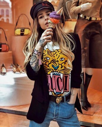 GUCCI 2019 SS Crew Neck Cotton Short Sleeves Oversized Logo T Shirts 